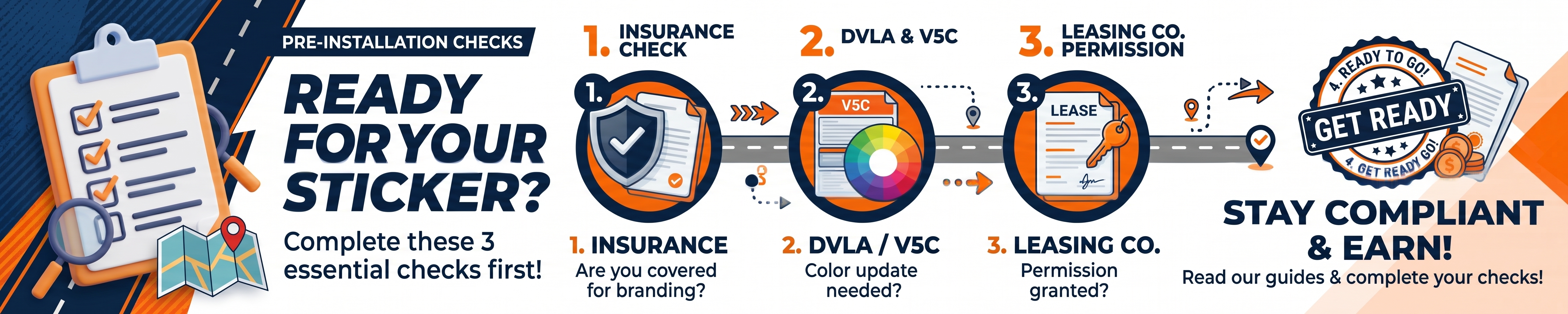 Lalamove driver pre-installation checklist banner detailing 3 steps: insurance branding, DVLA V5C updates, and leasing company permissions to stay compliant