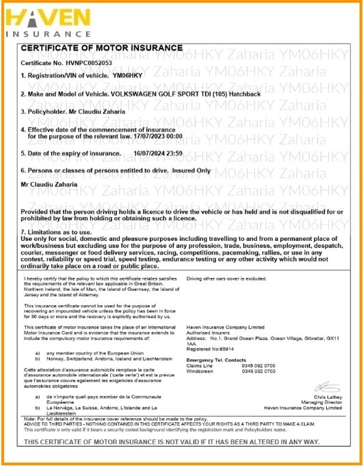 Haven Insurance (Limitations not covered)