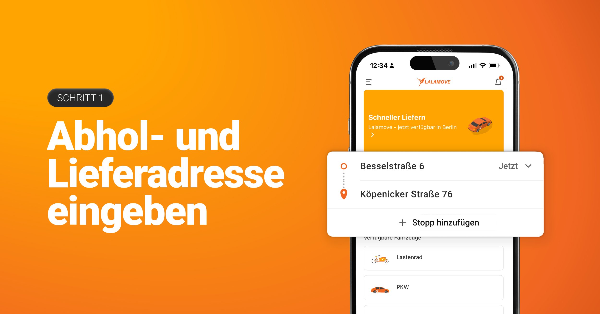 Schritt 1 Abhol- und Lieferadresse eingeben